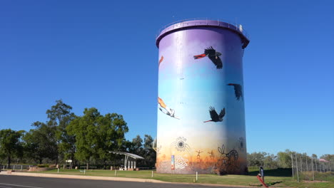wide shot of painted silo in bourke, nsw australia