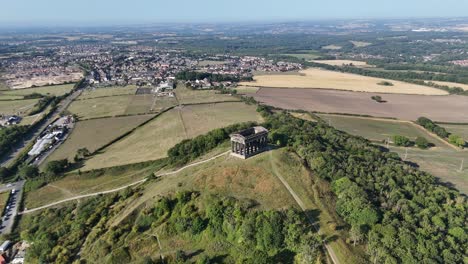 drone aerial view of penshaw monument in sunderland overlooking surrounding wearside landscape