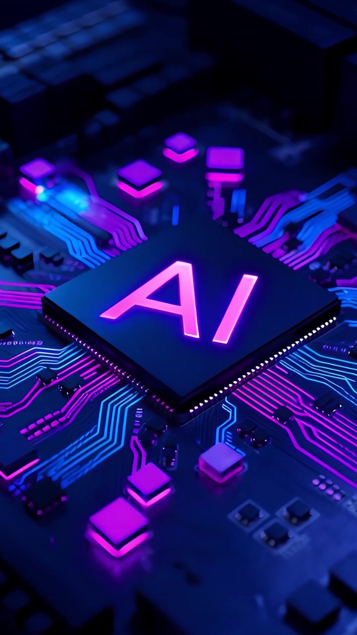 Sfondo Tecnologico Futuristico con Scheda Madre e Chip AI 4K