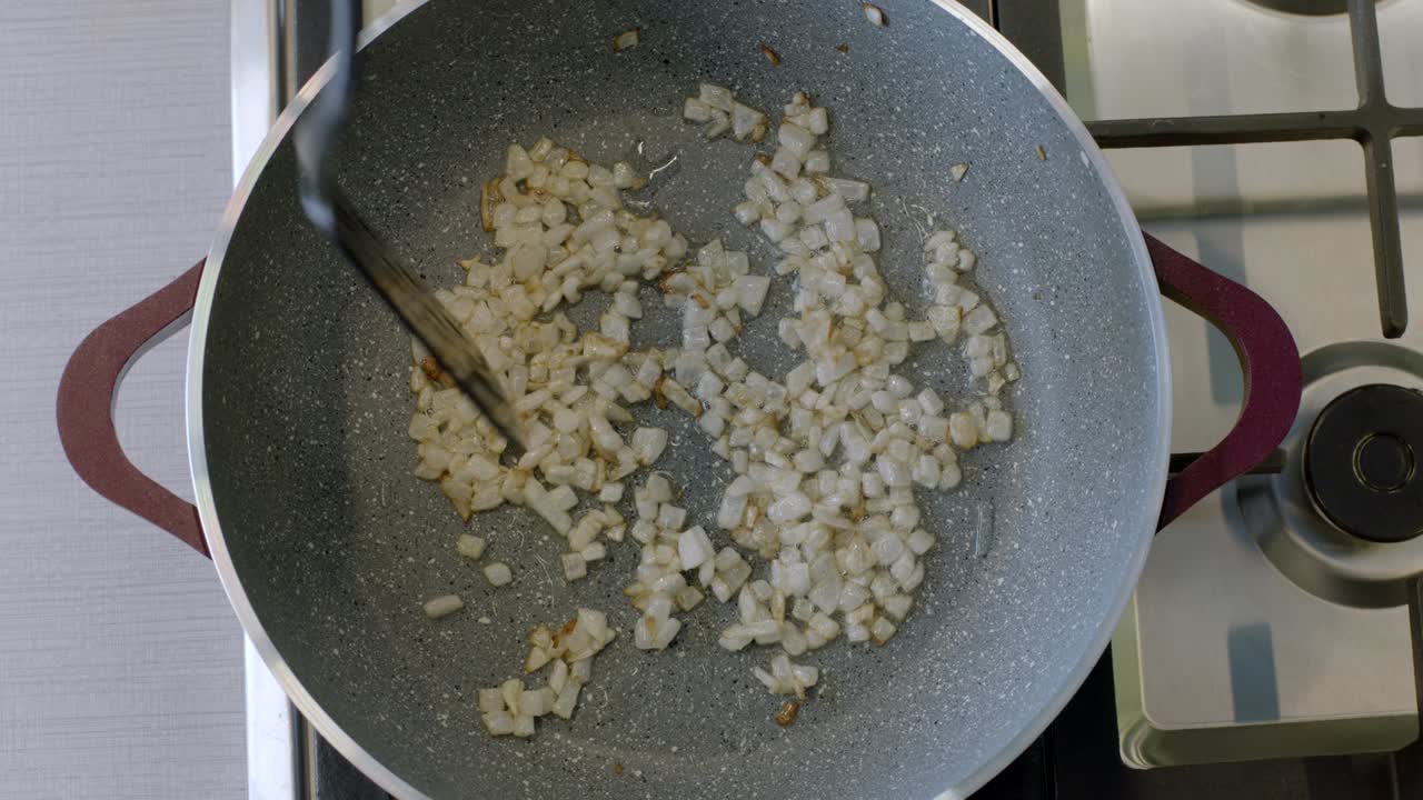pour onions in the pan