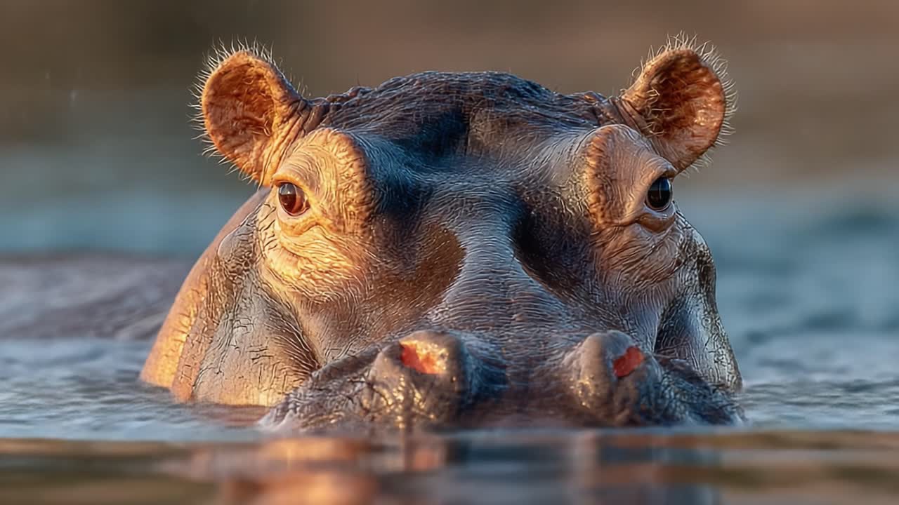 An Intimate Encounter with a Hippopotamus: Captivating Close-Up Shots of a Hippopotamus Swimming Gracefully in Its Natural Habitat
