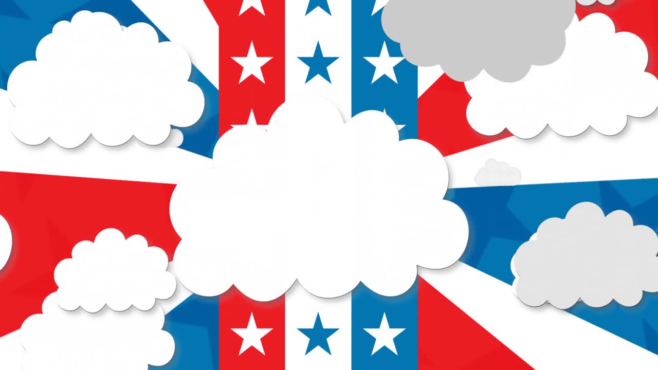 animación de nubes que se mueven sobre la bandera estadounidense sobre un fondo blanco