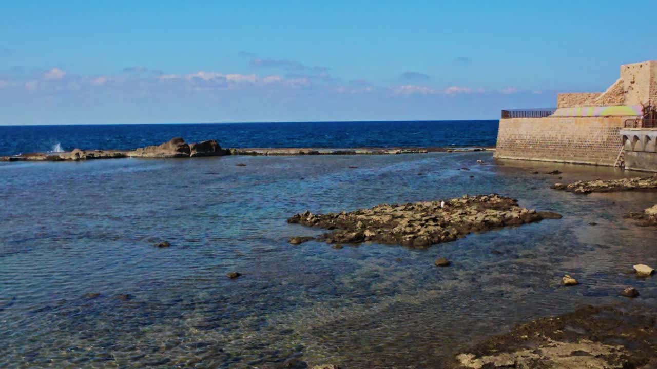 Akko old city coastline with ancient sea wall