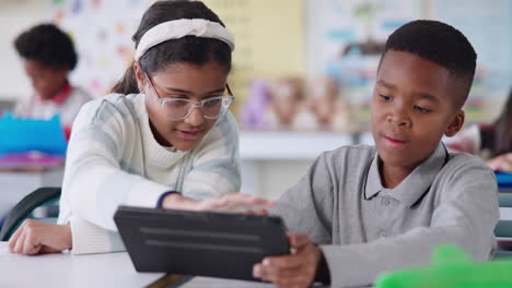 children learning with a tablet in the classroom