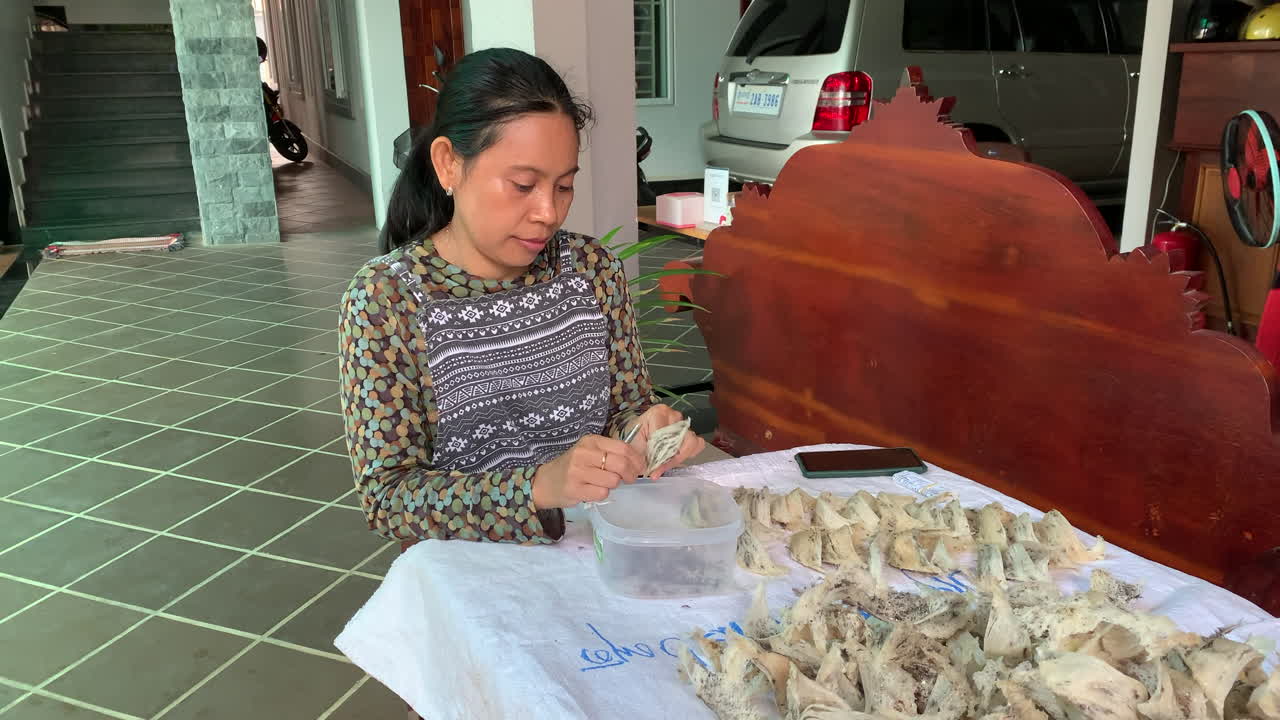 Woman Cleaning and Preparing Edible Bird Nests