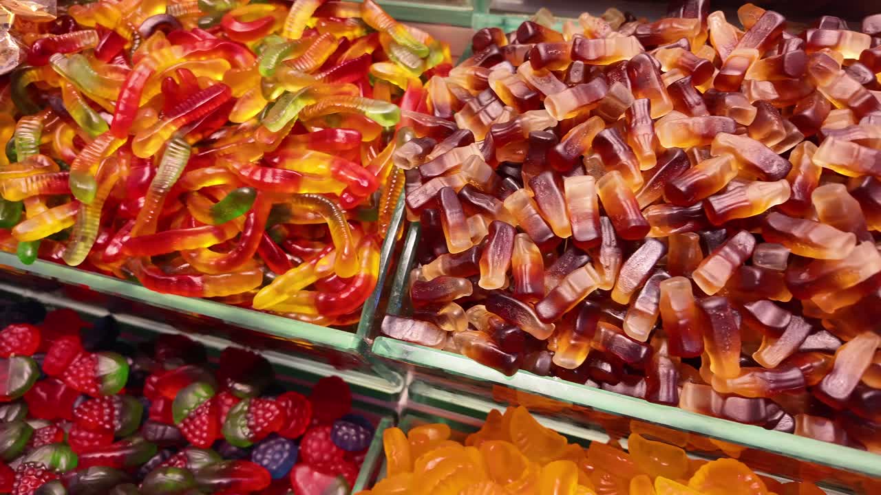 Colorful Assortment of Gummy Candies in a Display