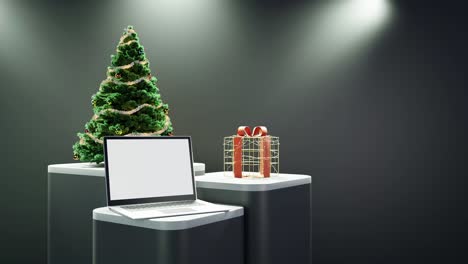 Tecnología-Festiva:-Un-Moderno-Espacio-De-Trabajo-Navideño-Sobre-Fondo-Negro