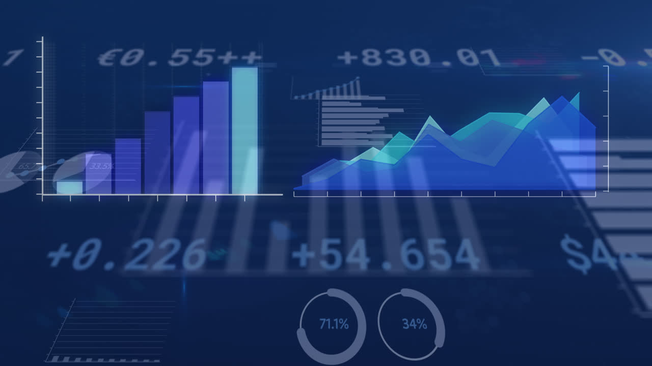 Animazione digitale di interfaccia digitale con elaborazione dati su sfondo blu