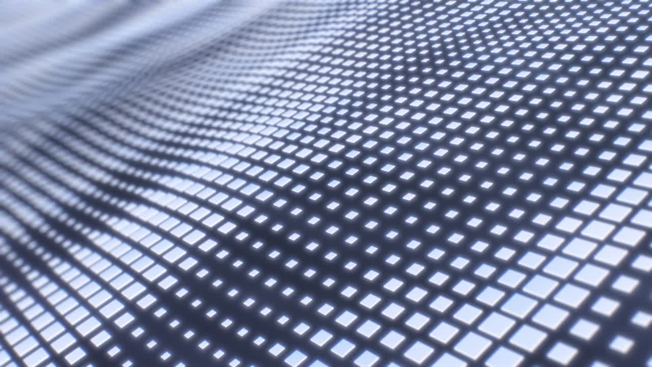 추상적인 반이는 파란색 사각형 타일 모양의 격자 점 파동 패턴 흐름 - 4k 원활한 vj 루프 모션 배경 애니메이션