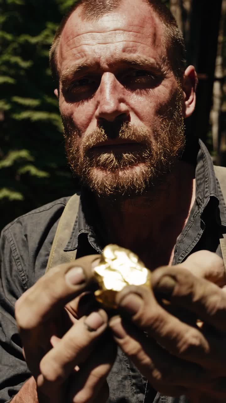 A dynamic video still of a construction site in a forest, captured from a low angle