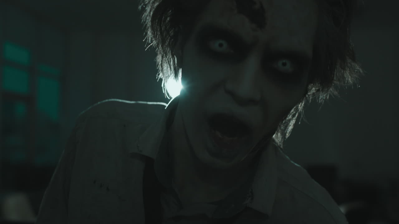 Zombie Man Screaming before Camera