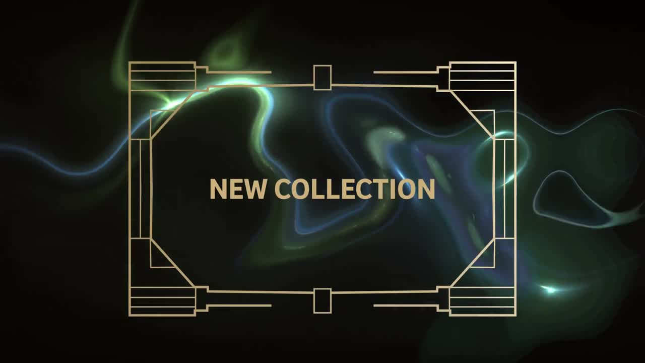 Animation of new collection text on black background