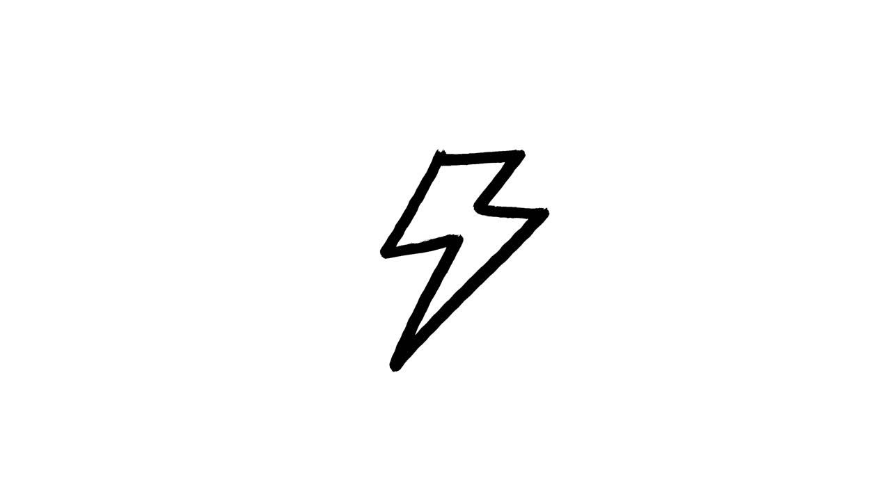 Hand Drawn Black Lightning Bolt Icon on White Background