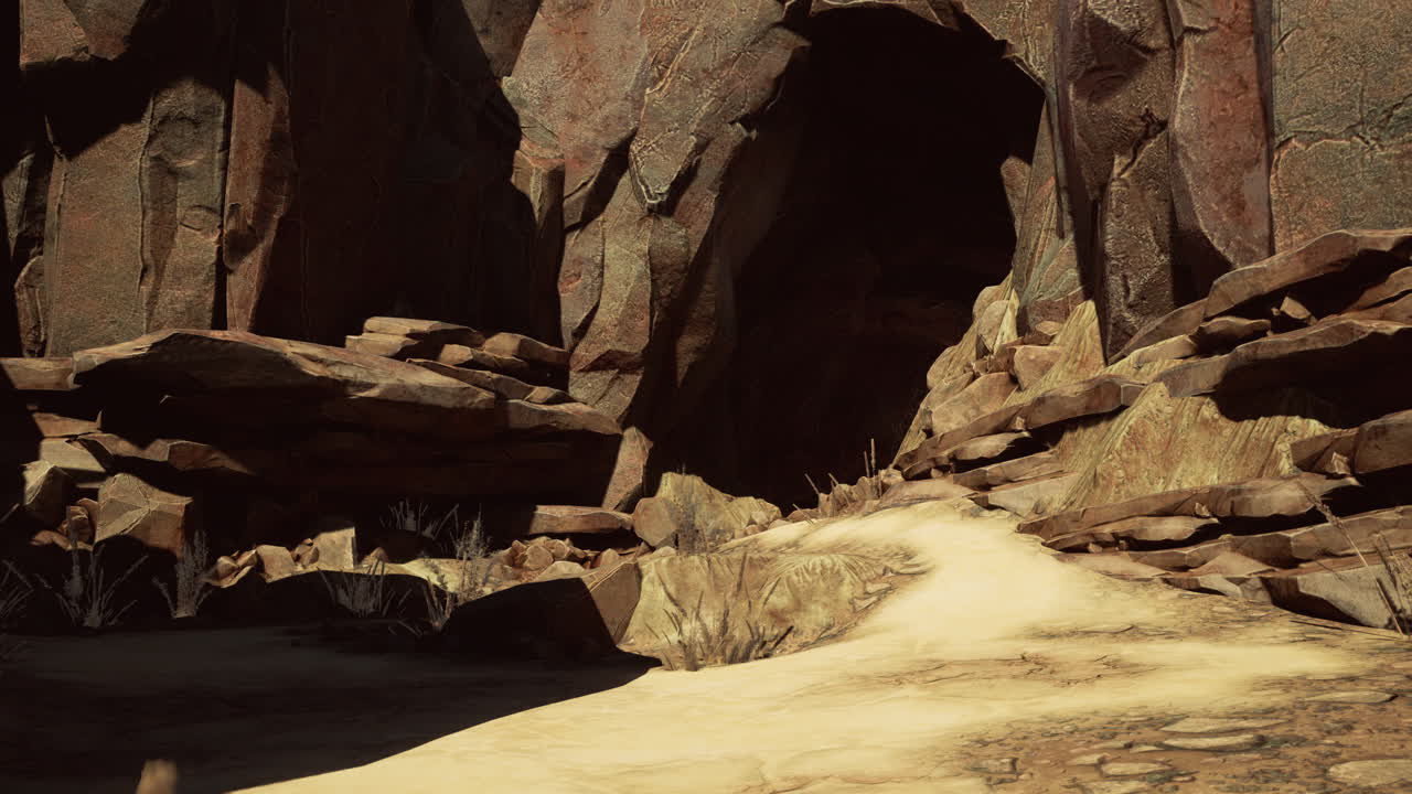 바위 사막 에 있는 동굴 입구