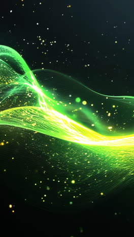 a green and yellow wave of light with a lot of sparkles. the light is green and yellow and it is moving