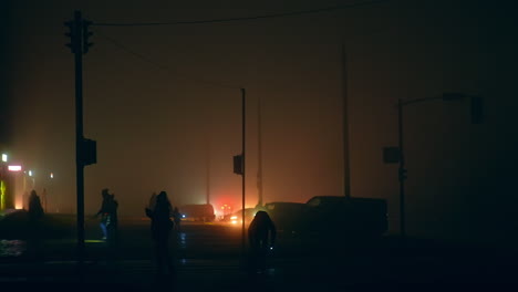 Foggy Night City Street Scene