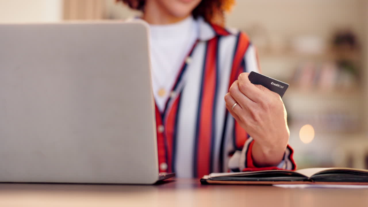 Woman shopping online with credit card and laptop