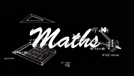 Animation-of-maths-text-over-icons-and-mathematical-equations-on-black-background