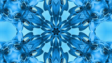 animación en bucle 3d, un fondo abstracto con cintas azules girando y formando estrellas o copos de nieve como con un efecto caleidoscópico.