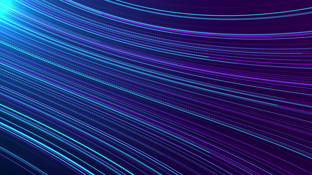 Sfondo digitale astratto con scie luminose blu e viola fluttuanti