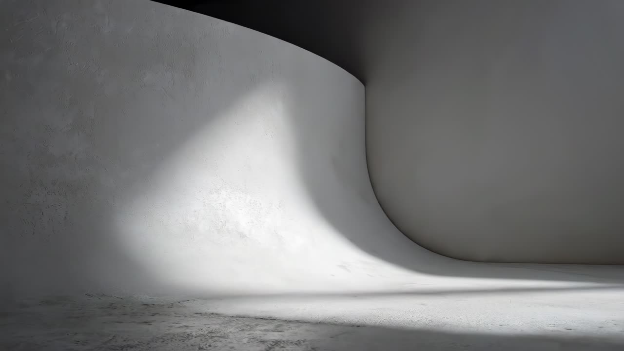 Ljust minimalistiskt tomt böjt vitt rumsinteriör