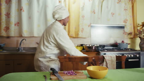 man chef at home cooks what his customer requested