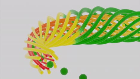 moving colorful of abstract twisted lines creating a tunnel with balls moving inside. design. a tube of colorful stripes with flying spheres, seamless loop