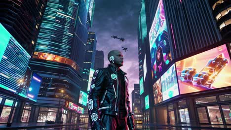 cyberpunk man in neon city
