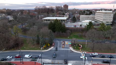 aerial of intersection with traffic signal light