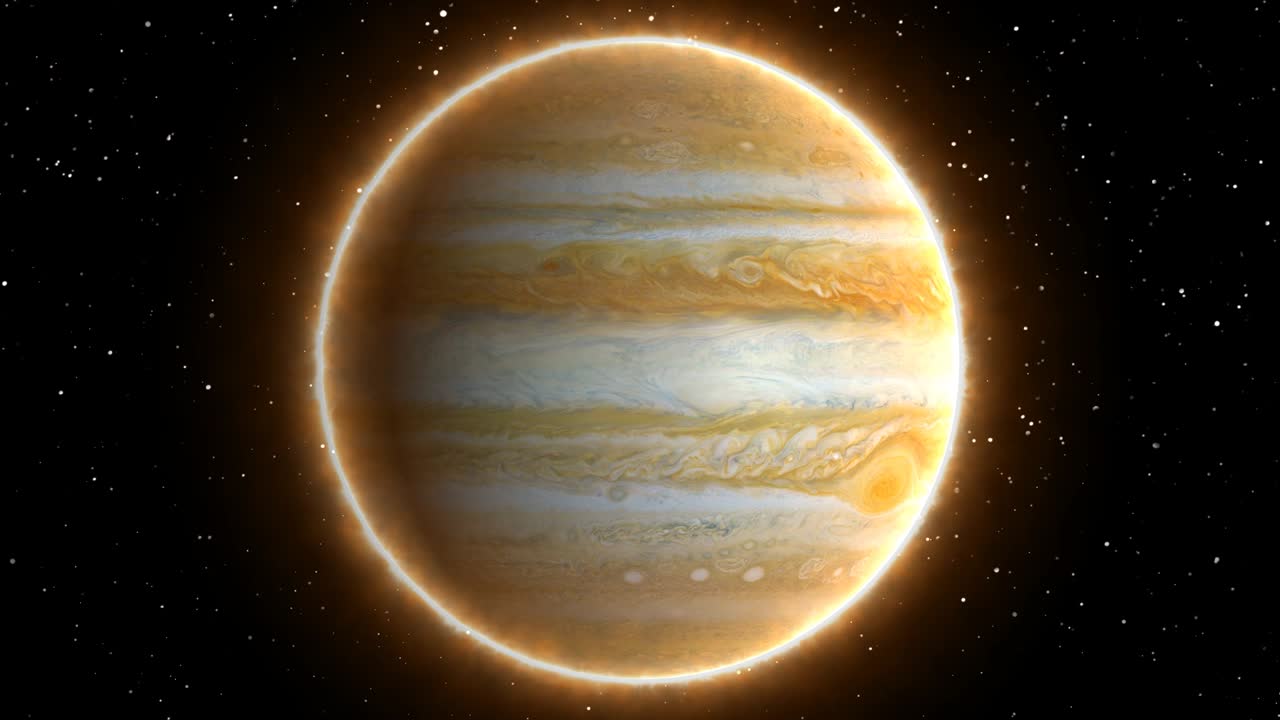 hermosa vista del planeta júpiter desde el espacio timelapse y las estrellas - 4k sin problemas de bucle de movimiento de fondo de animación