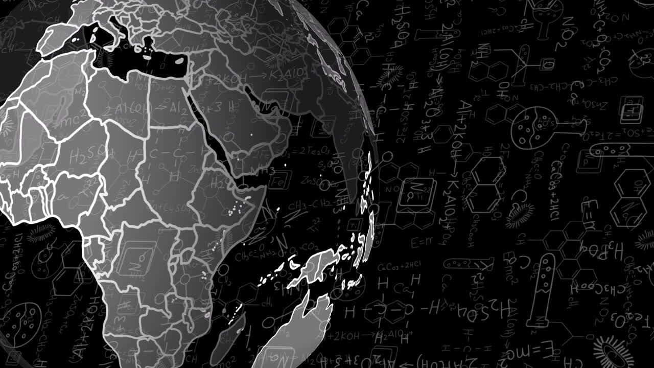 검은색 바탕에 지구상에서 과학 데이터 처리의 애니메이션