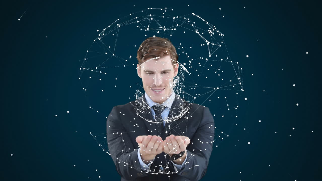 3d 인터랙티브 스크린을 사용하는 백인 남자의 애니메이션