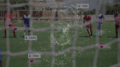 animación de la red de conexiones con iconos de las redes sociales sobre jugadores de fútbol