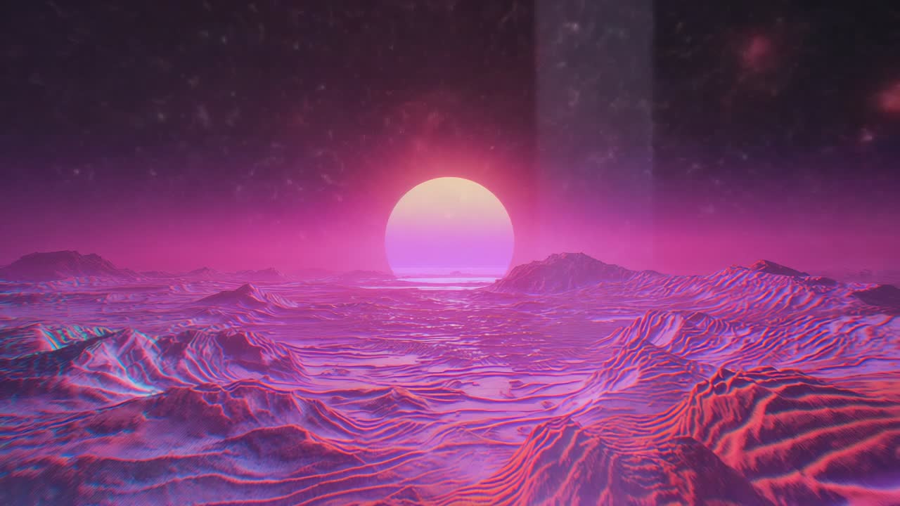 Starting sequence capturing glowing orb pulsing above shiny waves, drifting particles shimmering