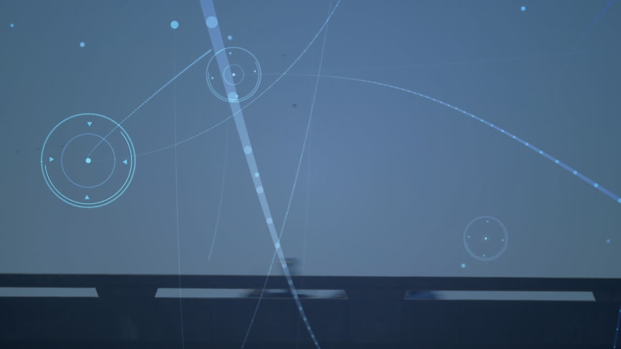 Animation of network of connections with cars on the road on blue back ground