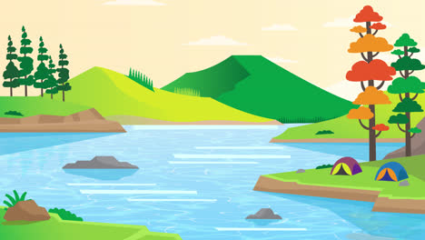 acampando junto al río en un paisaje montañoso pintoresco