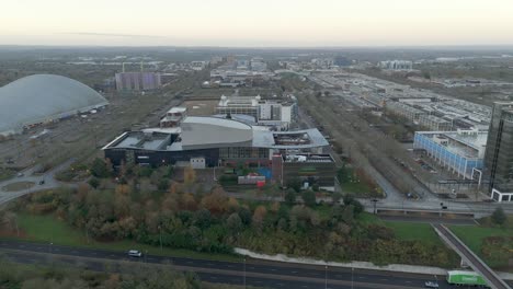 an aerial view of milton keynes town centre at dawn, buckinghamshire, england, uk