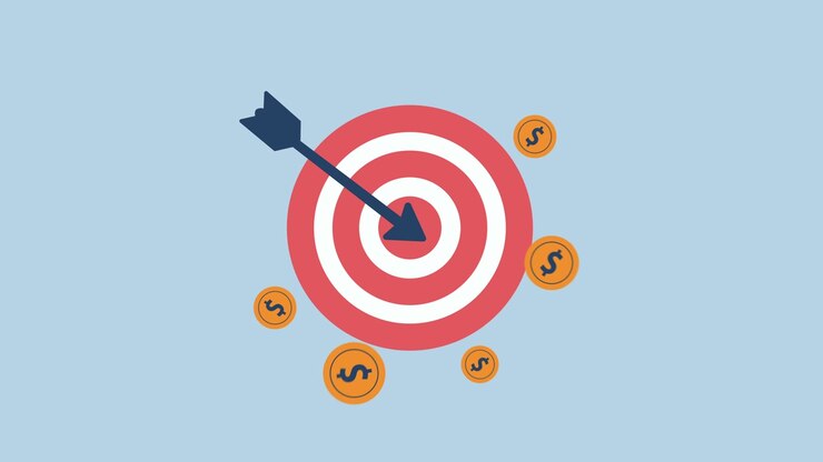 Arrow Hitting Bullseye with Floating Dollar Coins