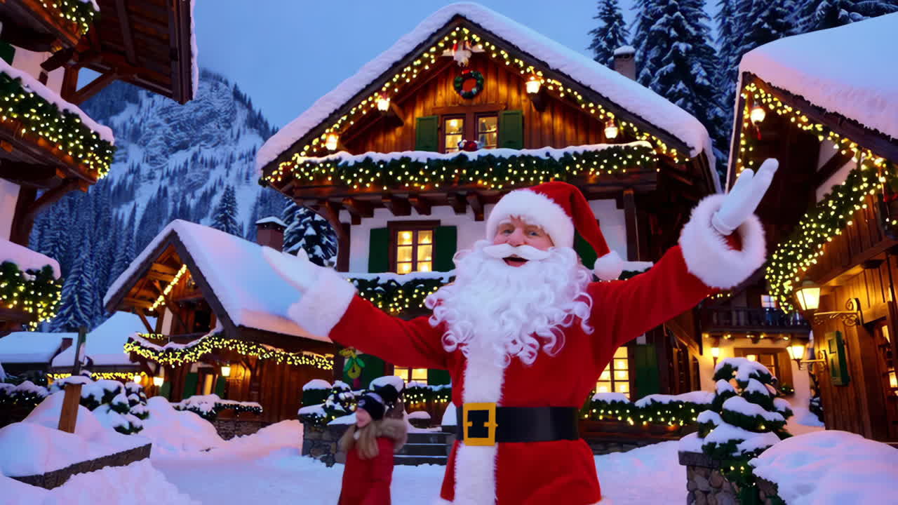 Santa Claus in a Snowy Christmas Village