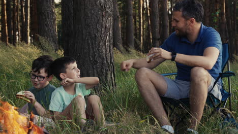 family camping in the forest