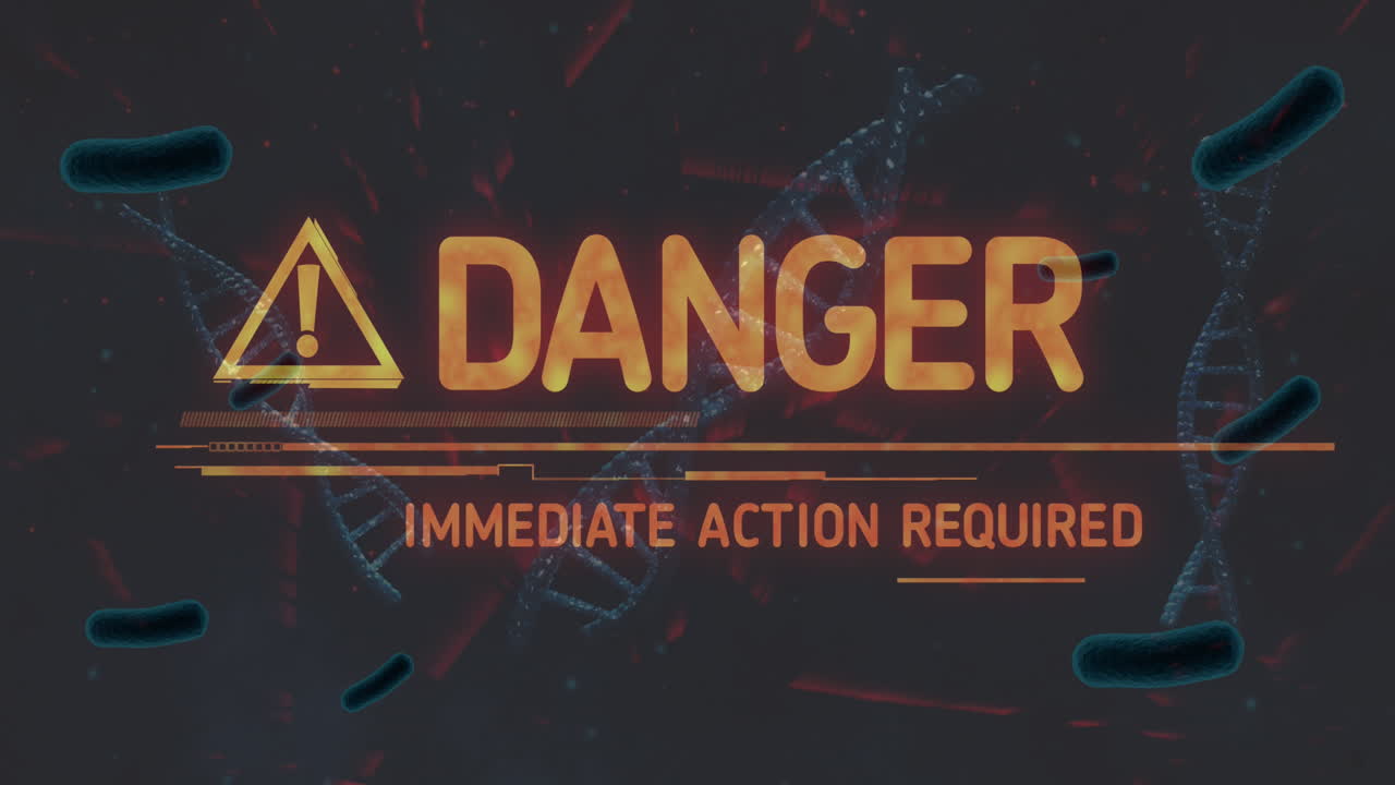 dna 가닥 위의 위험 텍스트의 애니메이션