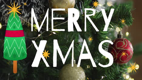 animación del texto de navidad sobre el árbol de navidad