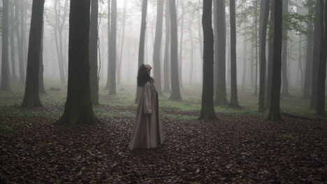 woman in a misty forest
