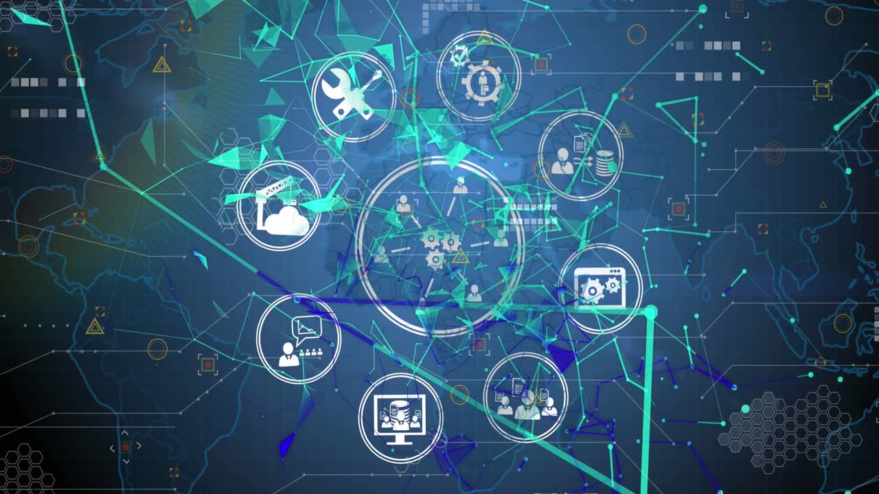 Animation of data processing over blue background