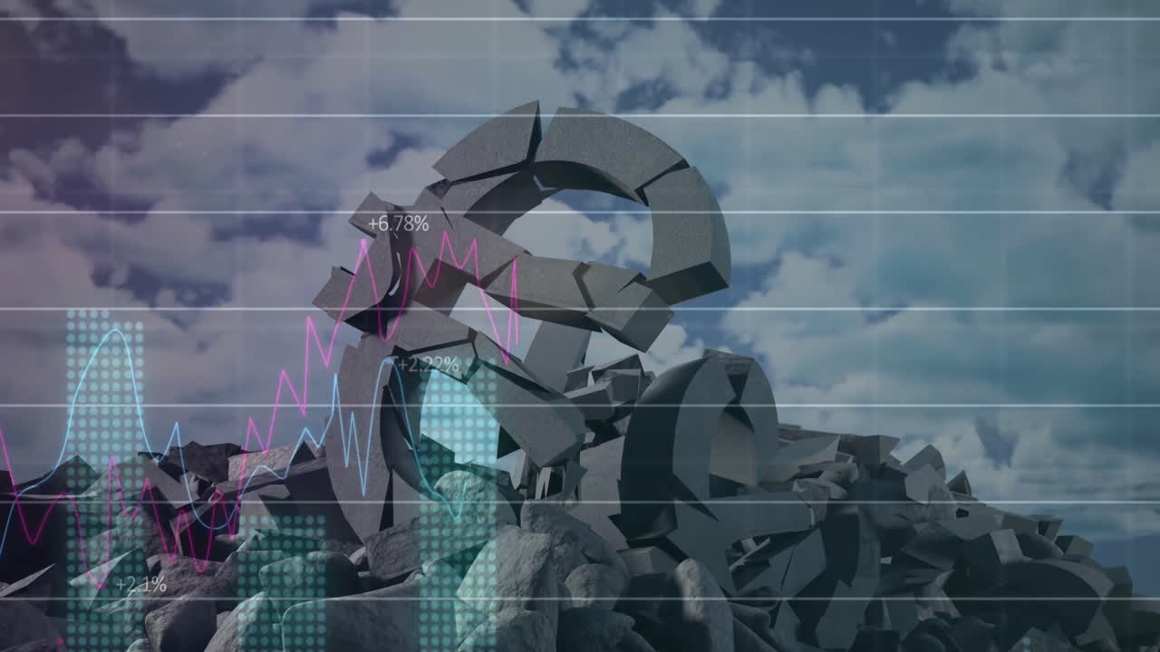 animación del procesamiento de datos sobre símbolos y nubes del euro rotos