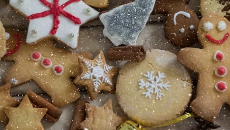 Nieve-Que-Cae-Con-Decoración-De-Galletas-Navideñas