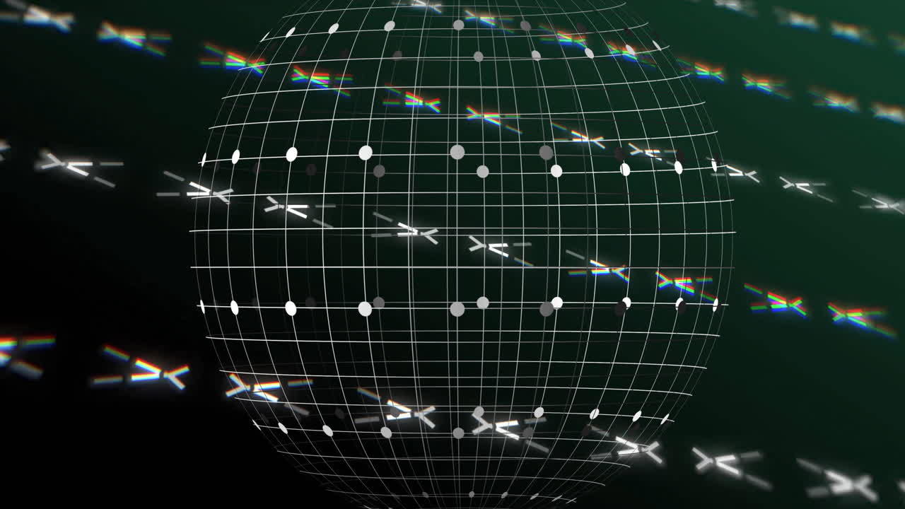 Animation of globe with data connections and light effects in school setting