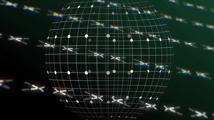 Animation of globe with data connections and light effects in school setting