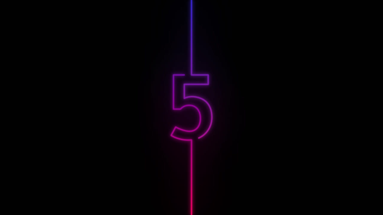 Digital Neon Countdown with Gradient Colors on Black Background