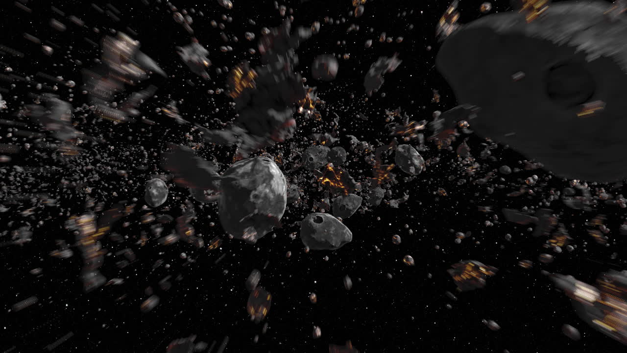 Asteroid field in space